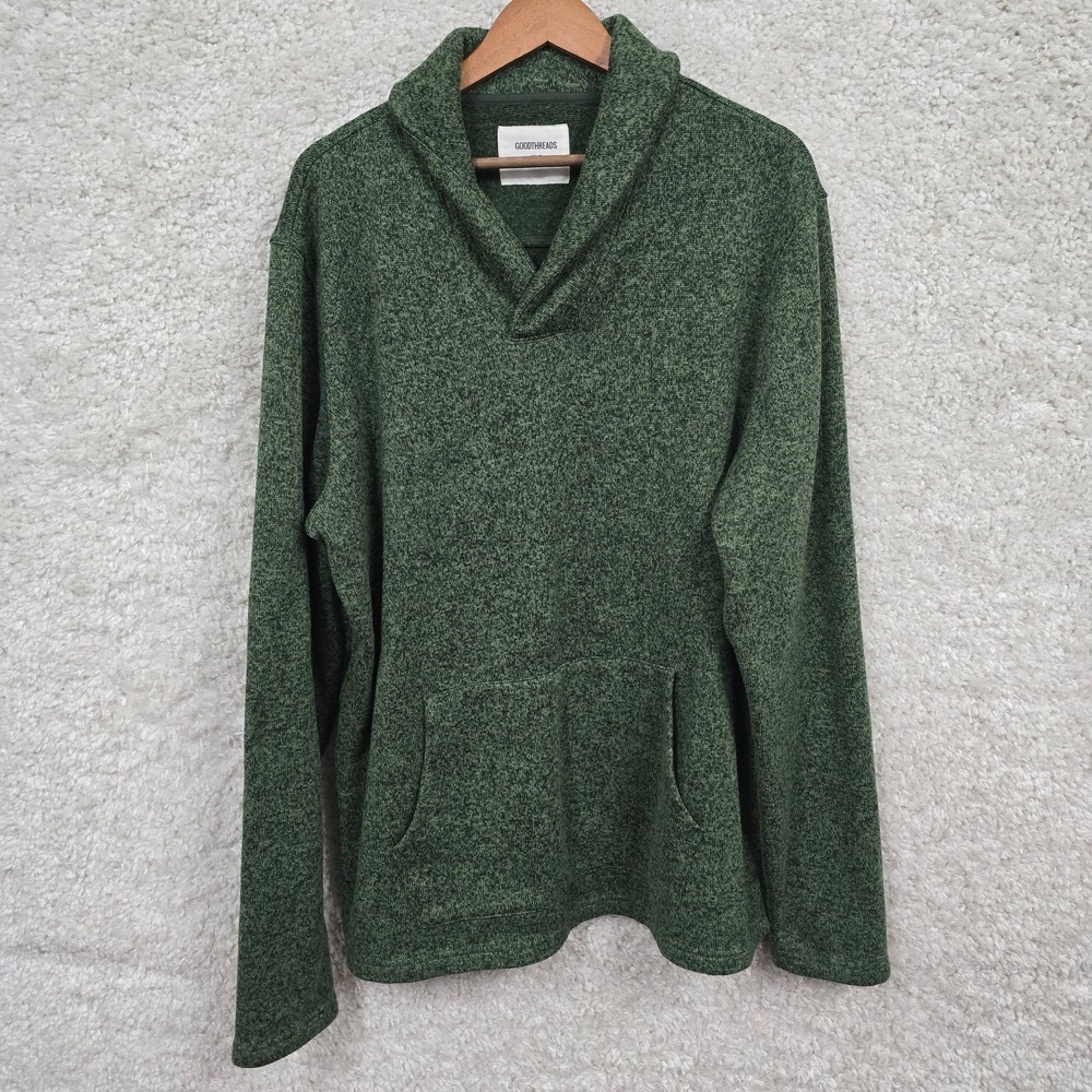 Goodthreads Sweater Mens XLT Shawl Collar Pullover Hoodie Kangaroo Pocket Green